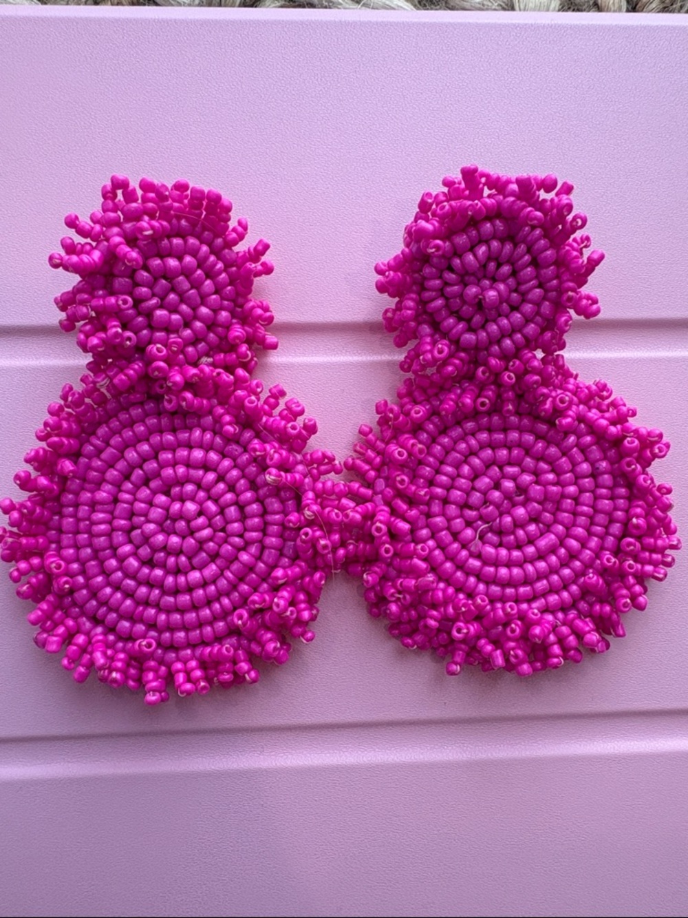 Hot Pink Beaded Statement Earrings